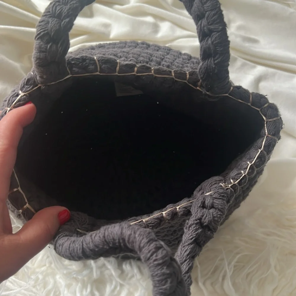 CRATE AND BARREL Crate & Kids Uma Grey Crochet Rope Bin